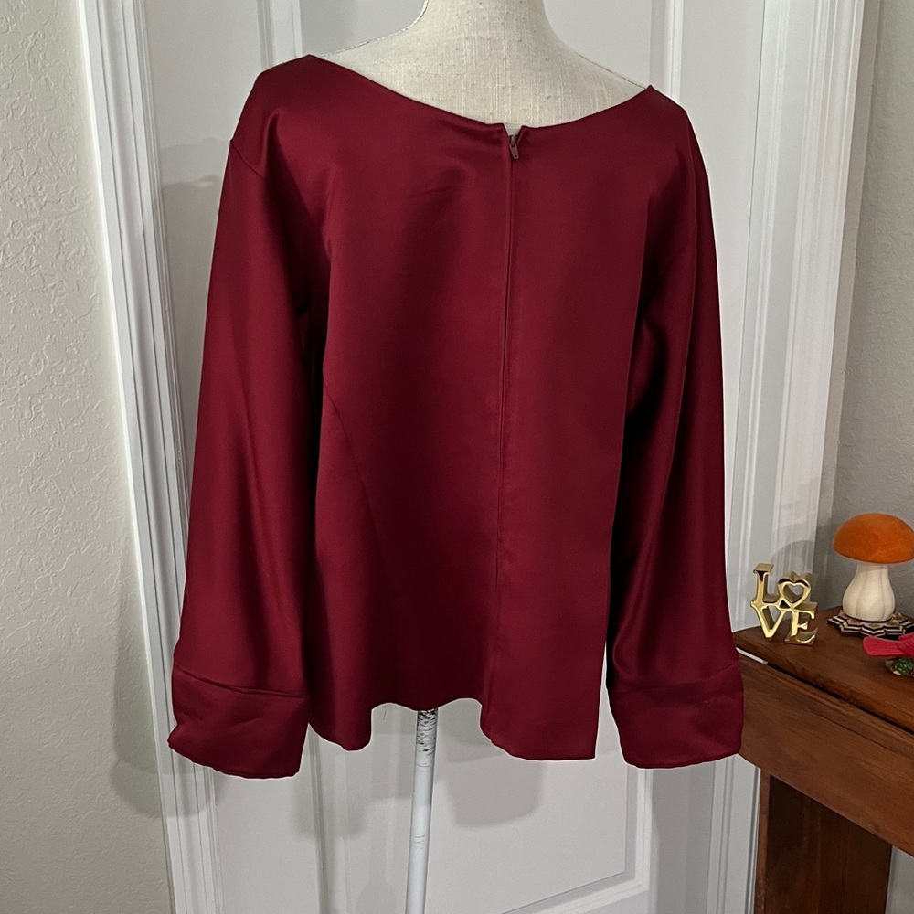 Vie by Victoria Royal Chic Burgundy Reversible Satin Blouse VTG USA RARE SZ 16 - Picture 6 of 15
